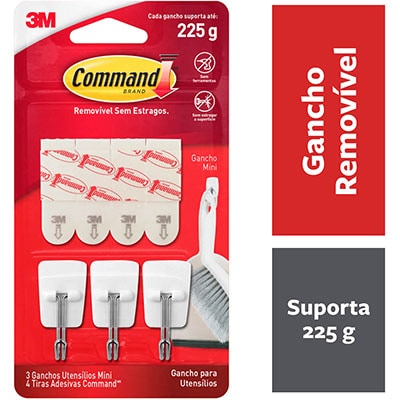 Gancho Adesivo para Utensílios 3M Command Branco Mini - 3 unidades - BT 3 UN