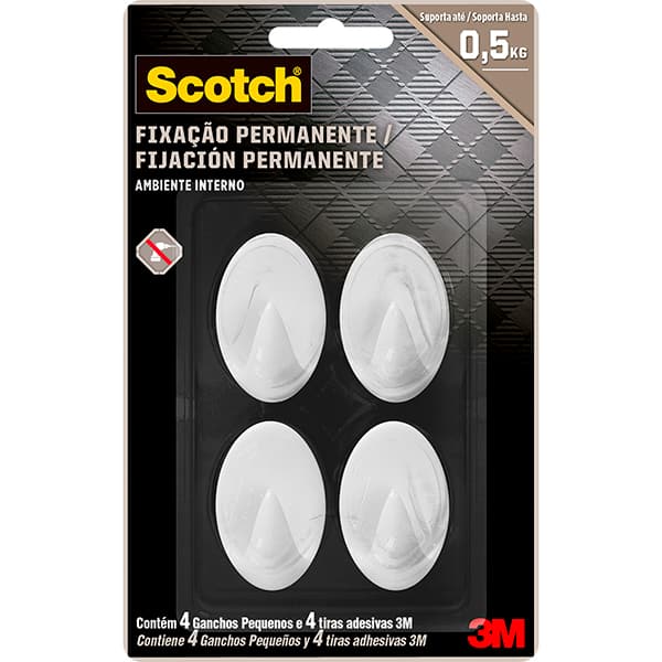 Gancho adesivo pequeno, Branco, Scotch, 3M - BT 5 UN