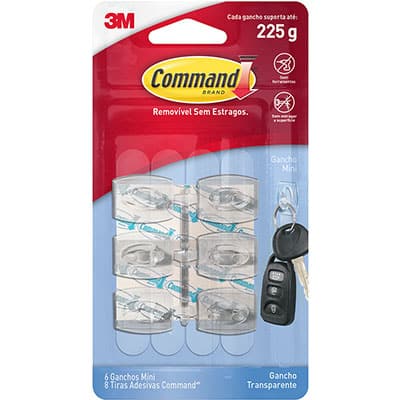 Gancho Adesivo 3M Command Transparente Mini - 6 unidades - BT 6 UN