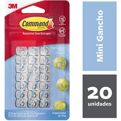 Organizador de Fios 3M Command Transparente Pequeno - 20 unidades - BT 20 UN