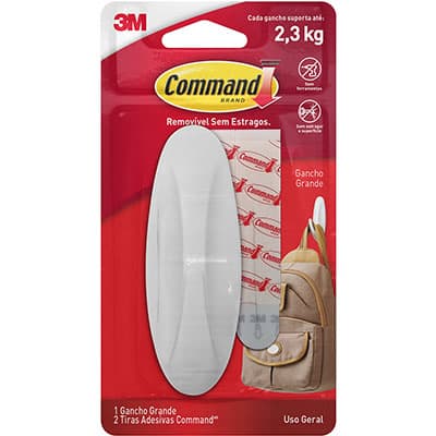 Gancho Adesivo Design 3M Command Branco Grande - 1 unidade - BT 1 UN