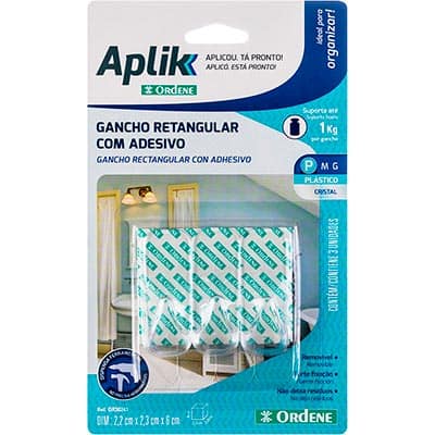 Gancho adesivo retangular pequeno cristal Aplik OR30241 Ordene BT 3 UN