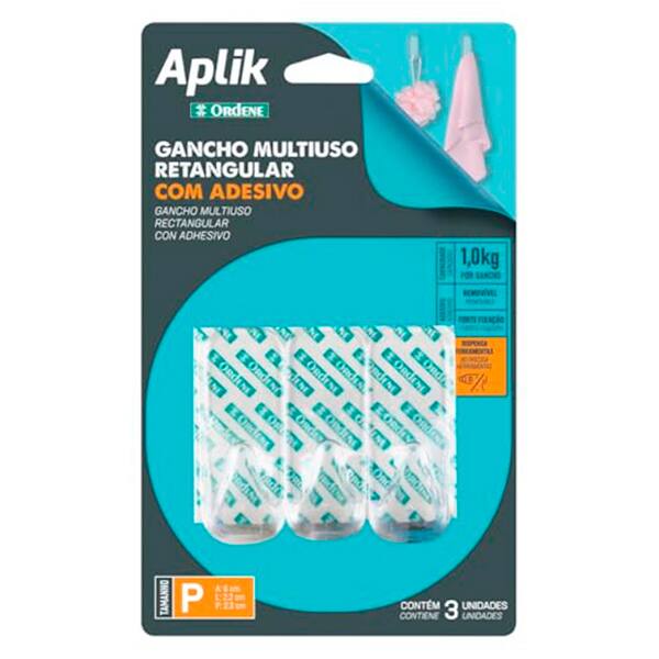 Gancho adesivo retangular pequeno cristal Aplik OR30241 Ordene BT 3 UN