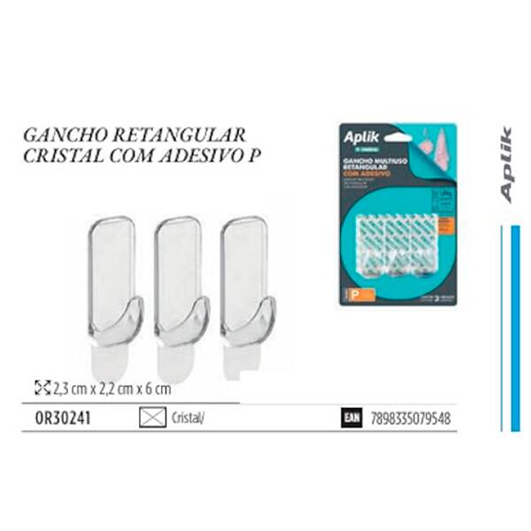 Gancho adesivo retangular pequeno cristal Aplik OR30241 Ordene BT 3 UN