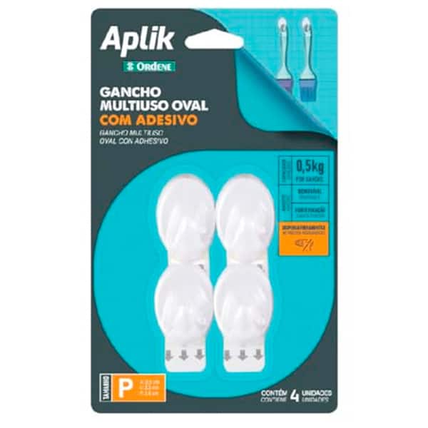 Gancho adesivo oval pequeno branco Aplik OR30111 Ordene BT 4 UN Gancho adesivo oval pequeno branco Aplik OR30111 Ordene BT 4 UN