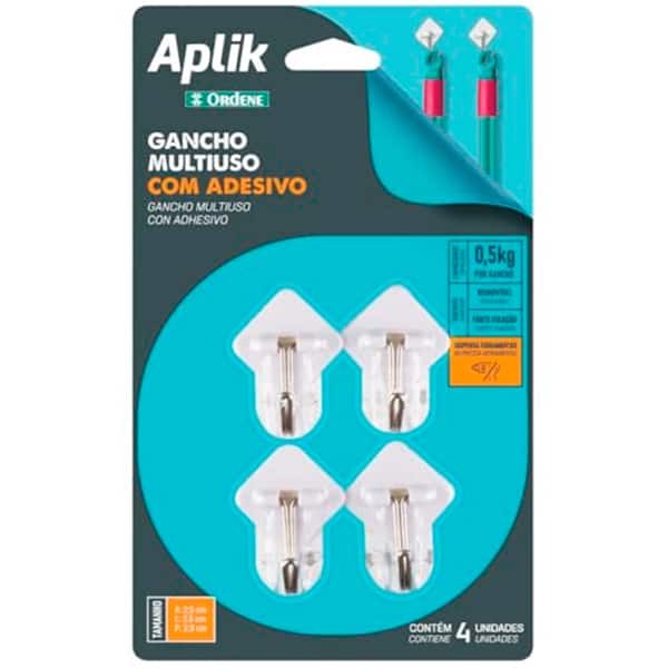 Gancho adesivo multiuso pequeno branco Aplik OR30811 Ordene BT 4 UN
