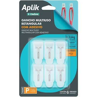 Gancho adesivo Plástico Multiuso, Aplik Branca, OR30940, Ordene - PT 6 UN