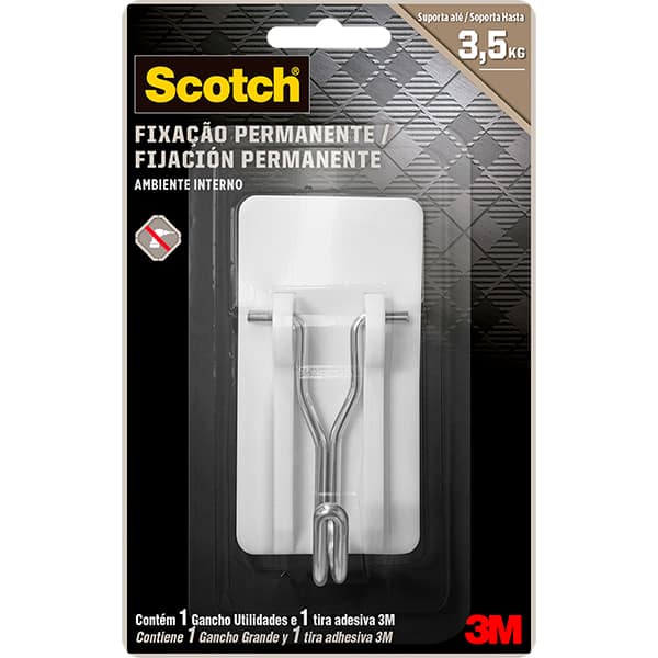 Gancho adesivo, Fixação permanente, suporta até 3,5kg, Branco, Scotch, HB00468435, 3M - BT 1 UN