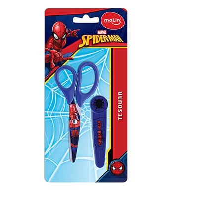 Tesoura Escolar com Protetor Homem Aranha Spiderman Marvel Molin - BT 1 UN