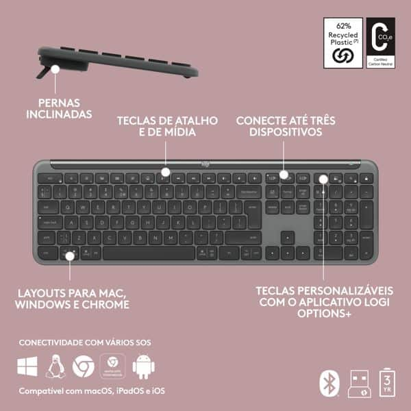 Teclado sem fio K950, Grafite, 920-012433, Logitech - CX 1 UN