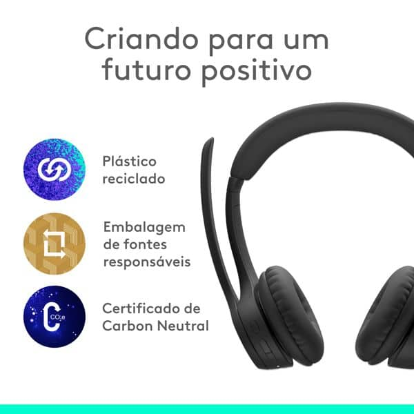 Headset Sem Fio Logitech Zone 300 Com Microfone com Cancelamento de Ruído, Conexão Bluetooth, Bateria Recarregável via USB-C - Grafite CX 1 UN