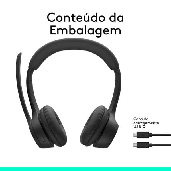 Headset Sem Fio Logitech Zone 300 Com Microfone com Cancelamento de Ruído, Conexão Bluetooth, Bateria Recarregável via USB-C - Grafite CX 1 UN