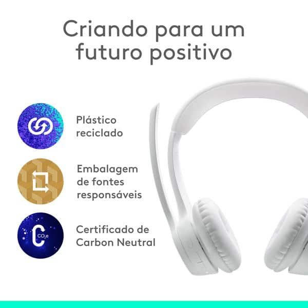 Headset Sem Fio Logitech Zone 300 Com Microfone com Cancelamento de Ruído, Conexão Bluetooth, Bateria Recarregável via USB-C - Branco CX 1 UN