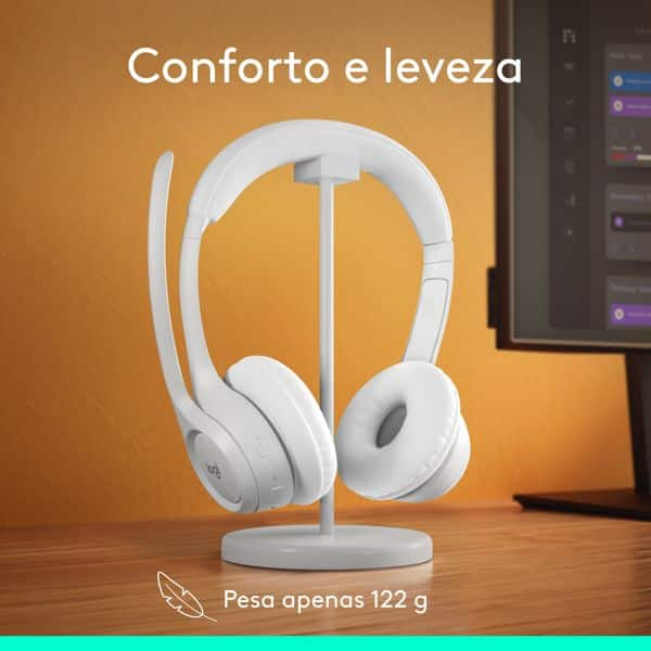 Headset Sem Fio Logitech Zone 300 Com Microfone com Cancelamento de Ruído, Conexão Bluetooth, Bateria Recarregável via USB-C - Branco CX 1 UN