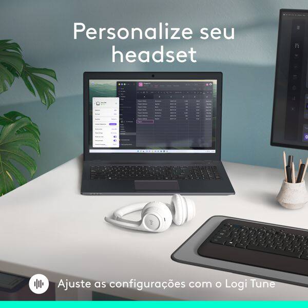 Headset Sem Fio Logitech Zone 300 Com Microfone com Cancelamento de Ruído, Conexão Bluetooth, Bateria Recarregável via USB-C - Branco CX 1 UN