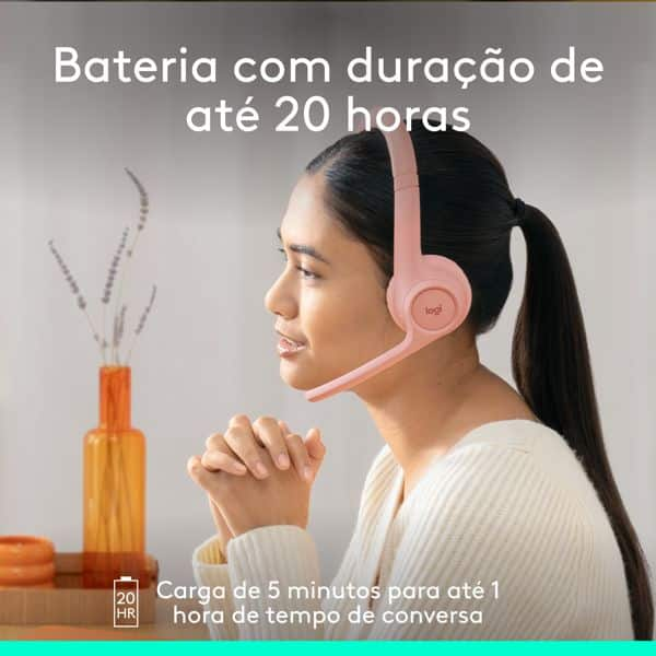 Headset Sem Fio Logitech Zone 300 Com Microfone com Cancelamento de Ruído, Conexão Bluetooth, Bateria Recarregável via USB-C - Rosa CX 1 UN