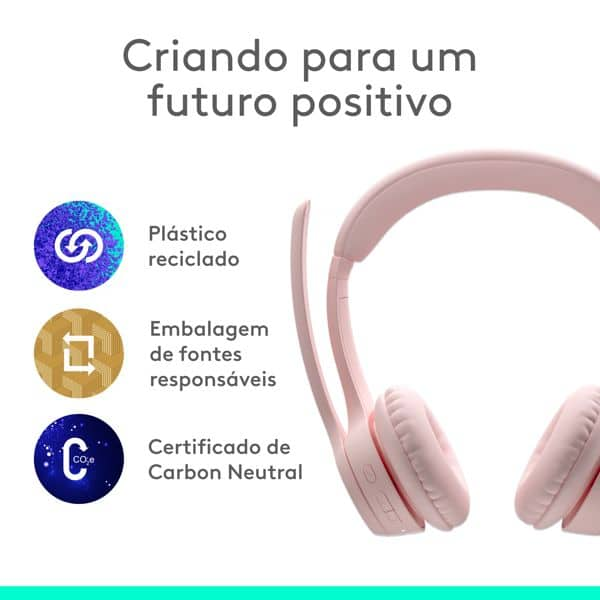 Headset Sem Fio Logitech Zone 300 Com Microfone com Cancelamento de Ruído, Conexão Bluetooth, Bateria Recarregável via USB-C - Rosa CX 1 UN