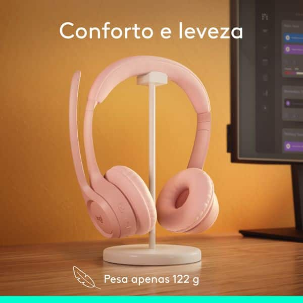 Headset Sem Fio Logitech Zone 300 Com Microfone com Cancelamento de Ruído, Conexão Bluetooth, Bateria Recarregável via USB-C - Rosa CX 1 UN