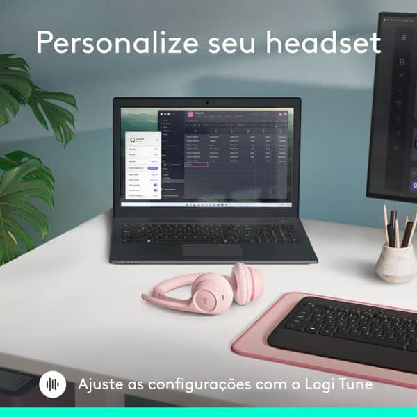 Headset Sem Fio Logitech Zone 300 Com Microfone com Cancelamento de Ruído, Conexão Bluetooth, Bateria Recarregável via USB-C - Rosa CX 1 UN