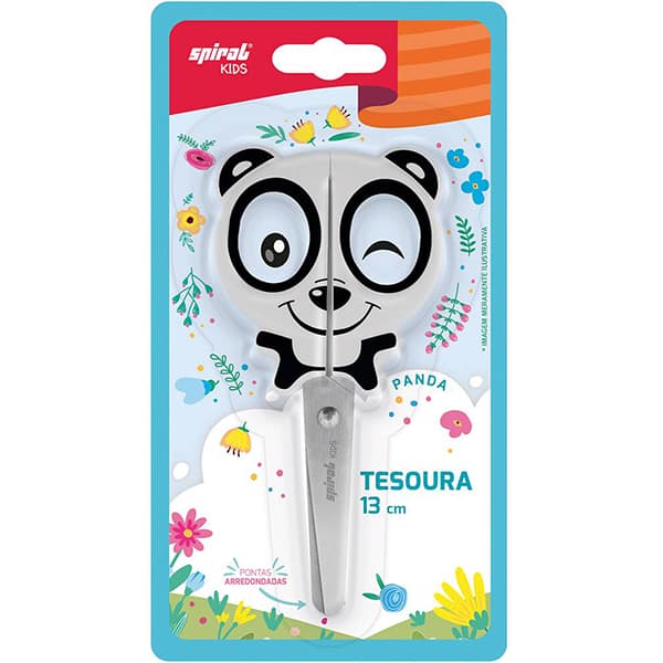 Tesoura escolar Panda, 13cm, Spiral Kids - BT 1 UN