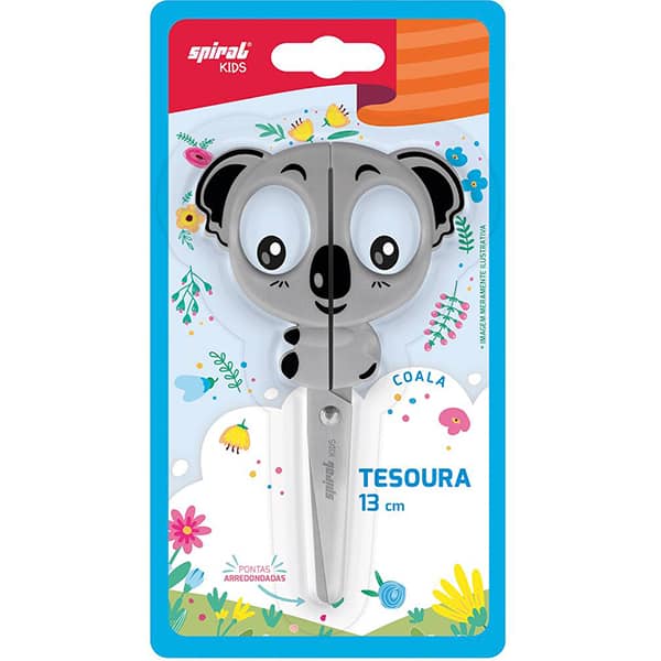 Tesoura escolar Coala, 13cm, Spiral Kids - BT 1 UN