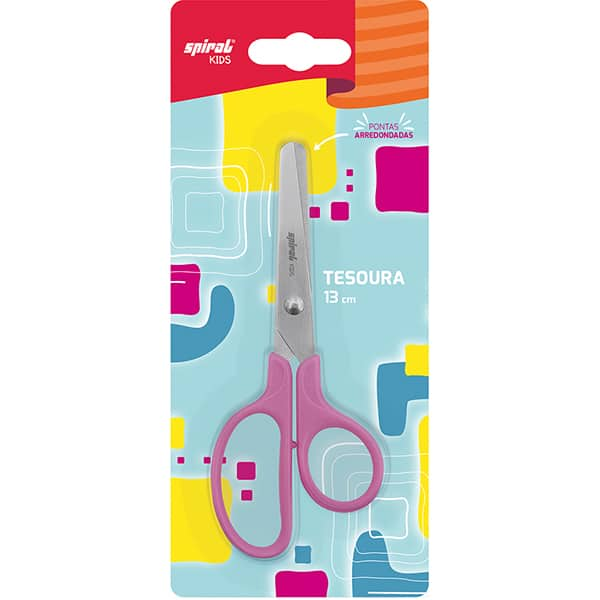 Tesoura escolar Rosa, 13cm, Spiral Kids - BT 1 UN