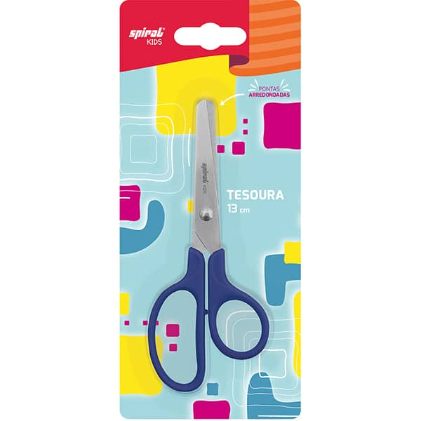 Tesoura escolar Azul, 13cm, Spiral Kids - BT 1 UN