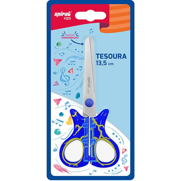 Tesoura escolar Guitarra Azul, 13,5cm, Spiral Kids - BT 1 UN