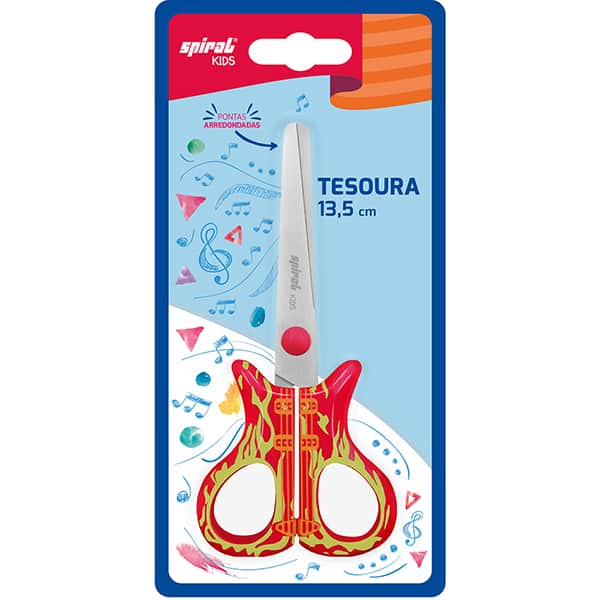 Tesoura escolar Guitarra vermelha, 13,5cm, Spiral Kids - BT 1 UN