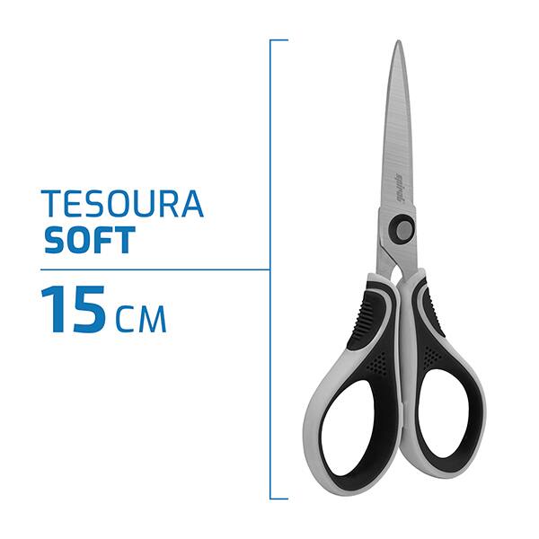 Tesoura Soft, 15cm, Cinza e Preto, Spiral - BT 1 UN