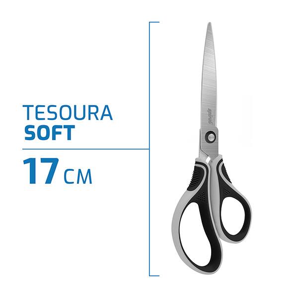 Tesoura Soft, 17cm, Cinza e Preto, Spiral - BT 1 UN