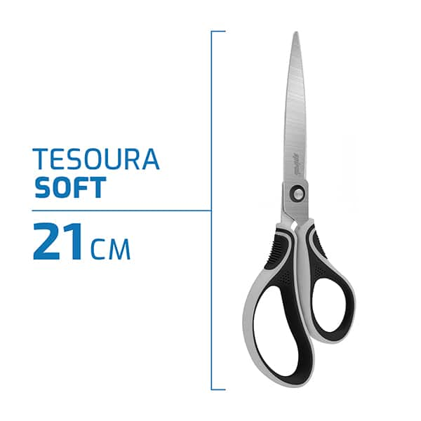 Tesoura Soft, 21cm, Cinza e Preto, Spiral - BT 1 UN