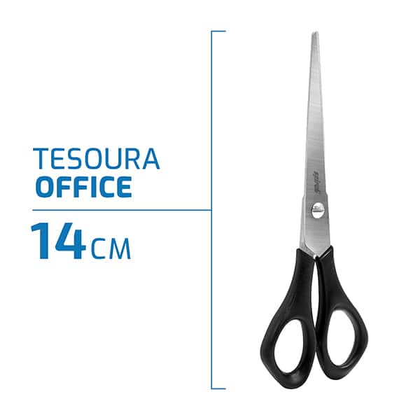 Tesoura Office, 14cm, Ponta fina Preto, Spiral - BT 1 UN