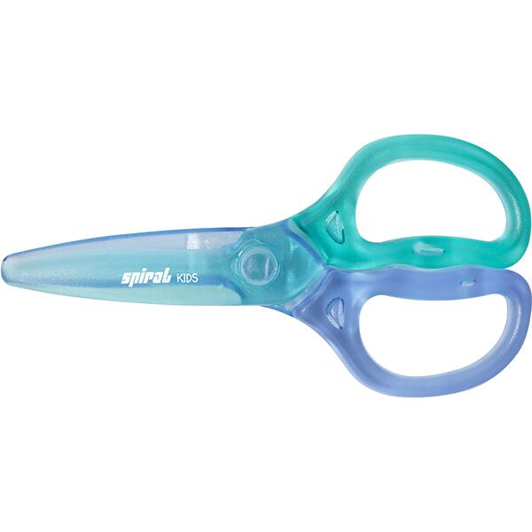 Tesoura escolar corpo plástico, 12cm, Azul e Verde, Spiral Kids - BT 1 UN