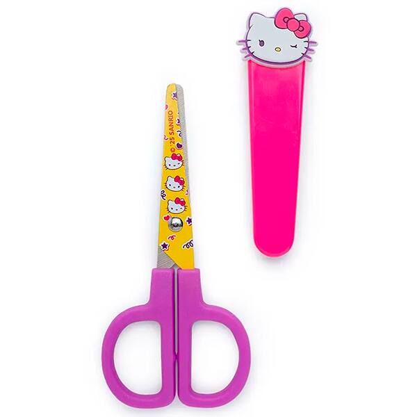 Tesoura escolar Hello Kitty com Protetor, 10cm, 10188, Leonora - BT 1 UN Tesoura escolar Hello Kitty com Protetor, 10cm, 10188, Leonora - BT 1 UN