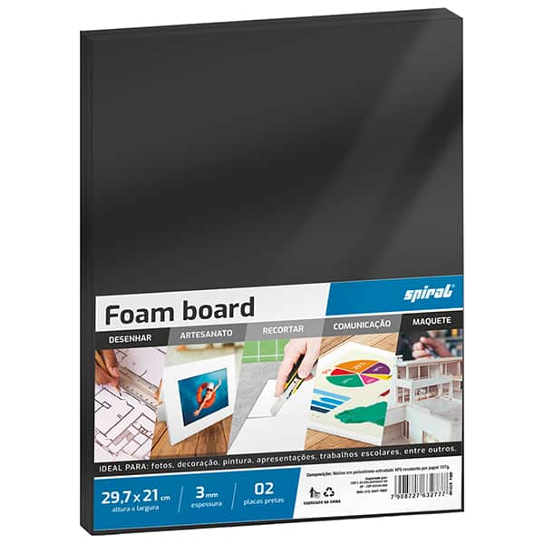 Placa Foam 29,7cm x 21cm x 3mm, Preto, Spiral - PT 2 UN Placa Foam 29,7cm x 21cm x 3mm, Preto, Spiral - PT 2 UN
