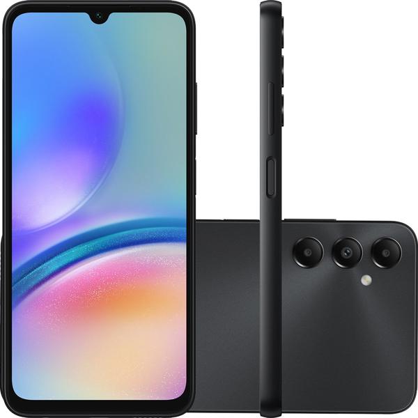 Smartphone Galaxy A05s Android 14, 128GB de Armazenamento, Câmera Selfie de 13MP, Câmera Tripla Traseira 50MP + 2MP + 2MP, Tela Infinita de 6.7", Dual Chip, Preto, Samsung - CX 1 UN