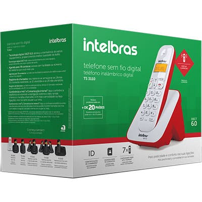 Telefone s/ fio Dect 6.0 c/ identificador de chamadas vermelho TS3110 Intelbras CX 1 UN