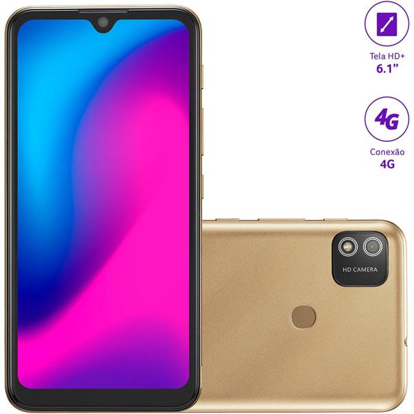 Smartphone Multi G 2, Android 11, 32GB de Armazenamento, Câmera Frontal de 5MP, Câmera Traseira de 8MP, Tela de 6.1", Dourado, P9155, Multi - CX 1 UN