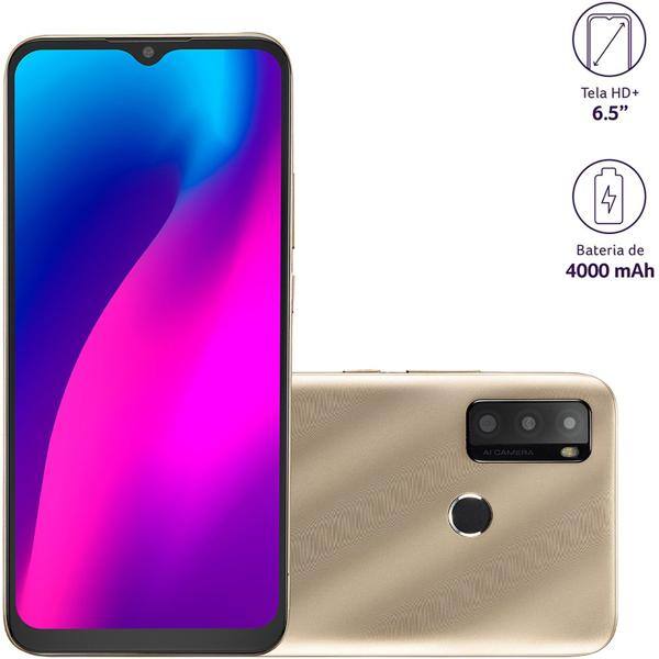 Smartphone Multi G Max 2, 64GB de Armazenamento, Câmera Frontal de 5MP, Câmera Traseira de 8MP, Tela de 6.5", Dourado, P9156 - CX 1 UN