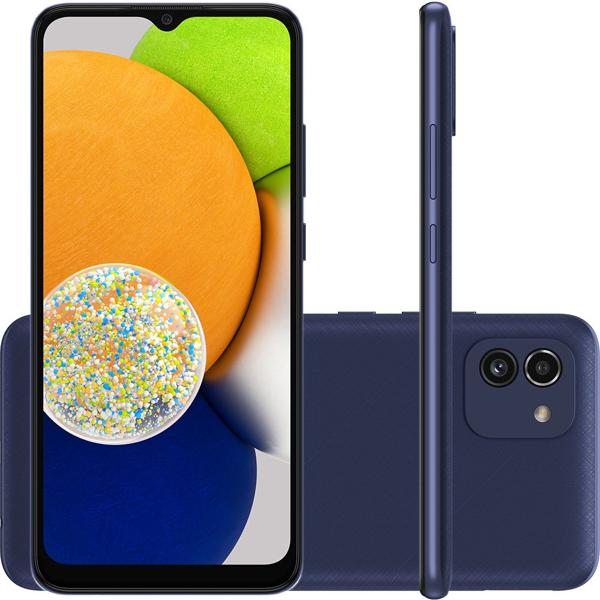 Smartphone Galaxy A03, Android 11, 64GB de Armazenamento, Câmera Frontal de 5MP, Câmera Traseira Dupla de 48MP + 2MP, Tela de 6.5", Azul, Samsung - CX 1 UN