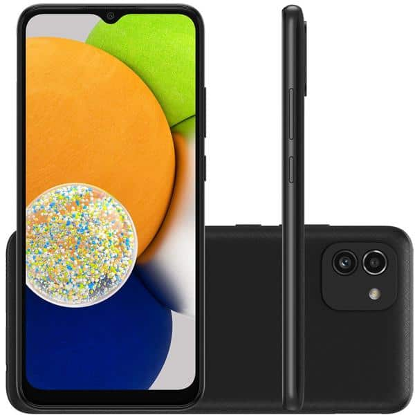 Smartphone Galaxy A03, Android 11, 64GB de Armazenamento, Câmera Frontal de 5MP, Câmera Traseira Dupla de 48MP + 2MP, Tela de 6.5", Preto, Samsung - CX 1 UN