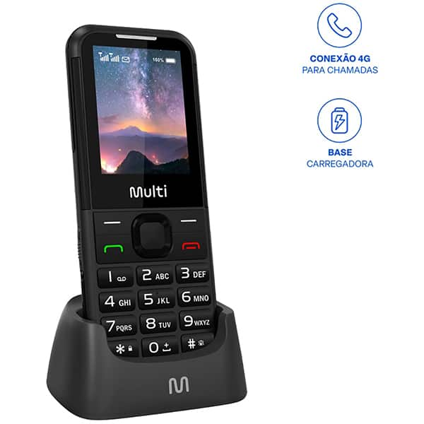 Telefone celular Vita, Dual Chip 4g, tela de 1,8" polegadas, Bluetooth, Preto, P9225, Multi - CX 1 UN