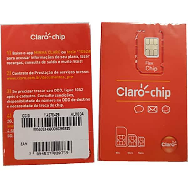 Cartoes GSM Triplo Chip, Claro, ODA, Pré pago, 1727, Claro - BT 1 UN