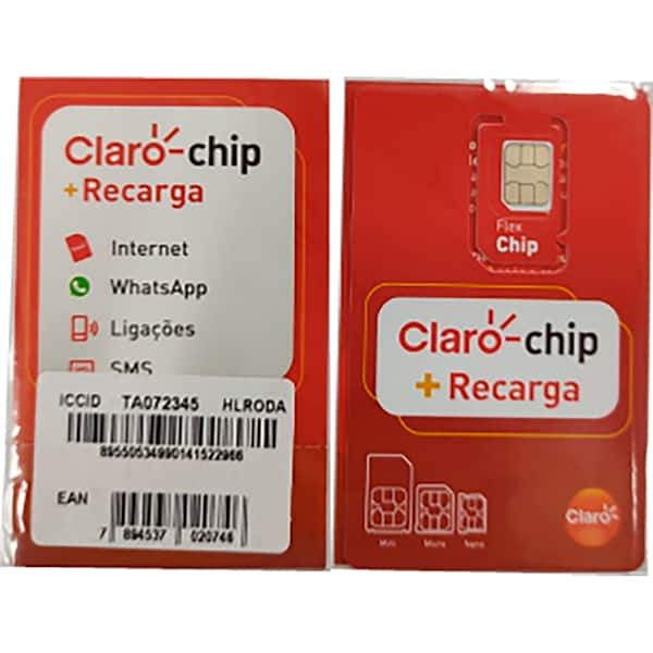 Cartoes GSM Triplo Chip, Claro, 10,00 pré pago, 1184, Claro - BT 1 UN