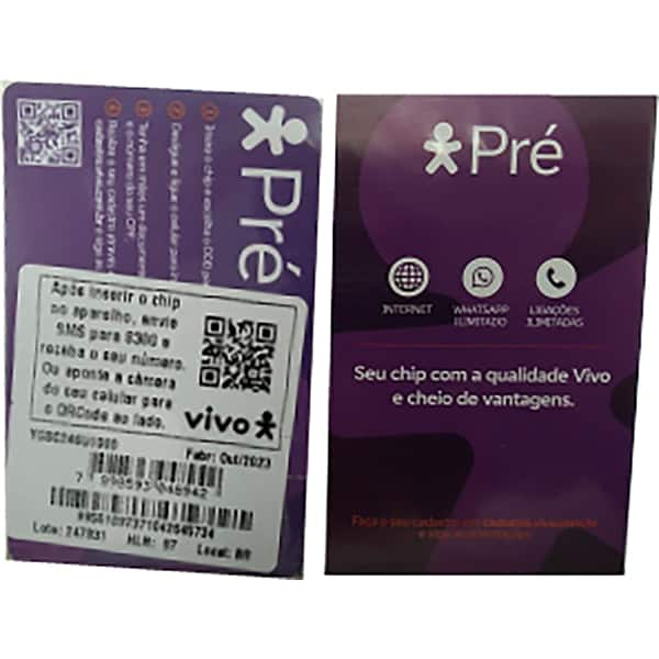 Cartoes GSM Triplo Chip, Vivo, híbrido, Pré pago, 2169, Vivo - BT 1 UN