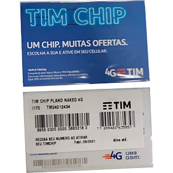 Cartoes GSM Triplo Chip, Tim, Plano Naked 4G, 4023, Tim - BT 1 UN