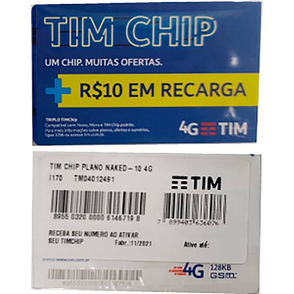 Cartoes GSM Triplo Chip, Tim, 10,00 pré pago, 4301, Tim - BT 1 UN