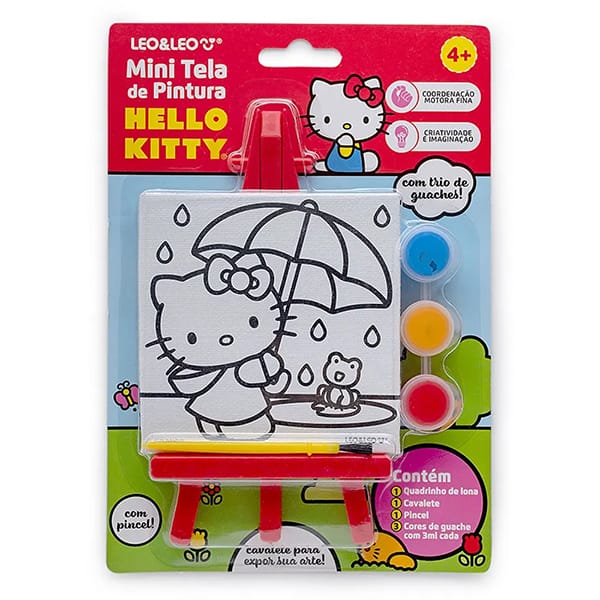 Mini tela de pintura com cavalete, Hello Kitty, Sortido, 10363, Leonora - BT 1 UN