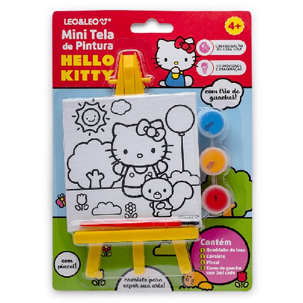 Mini tela de pintura com cavalete, Hello Kitty, Sortido, 10363, Leonora - BT 1 UN
